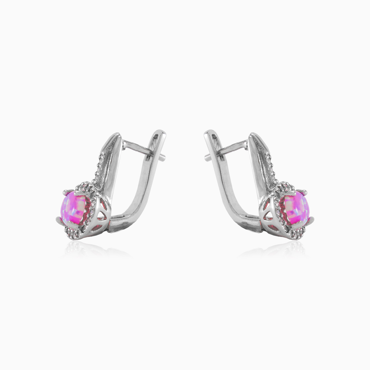 Pendientes de plata con ópalo rosa mujer Pendientes Halo N.2