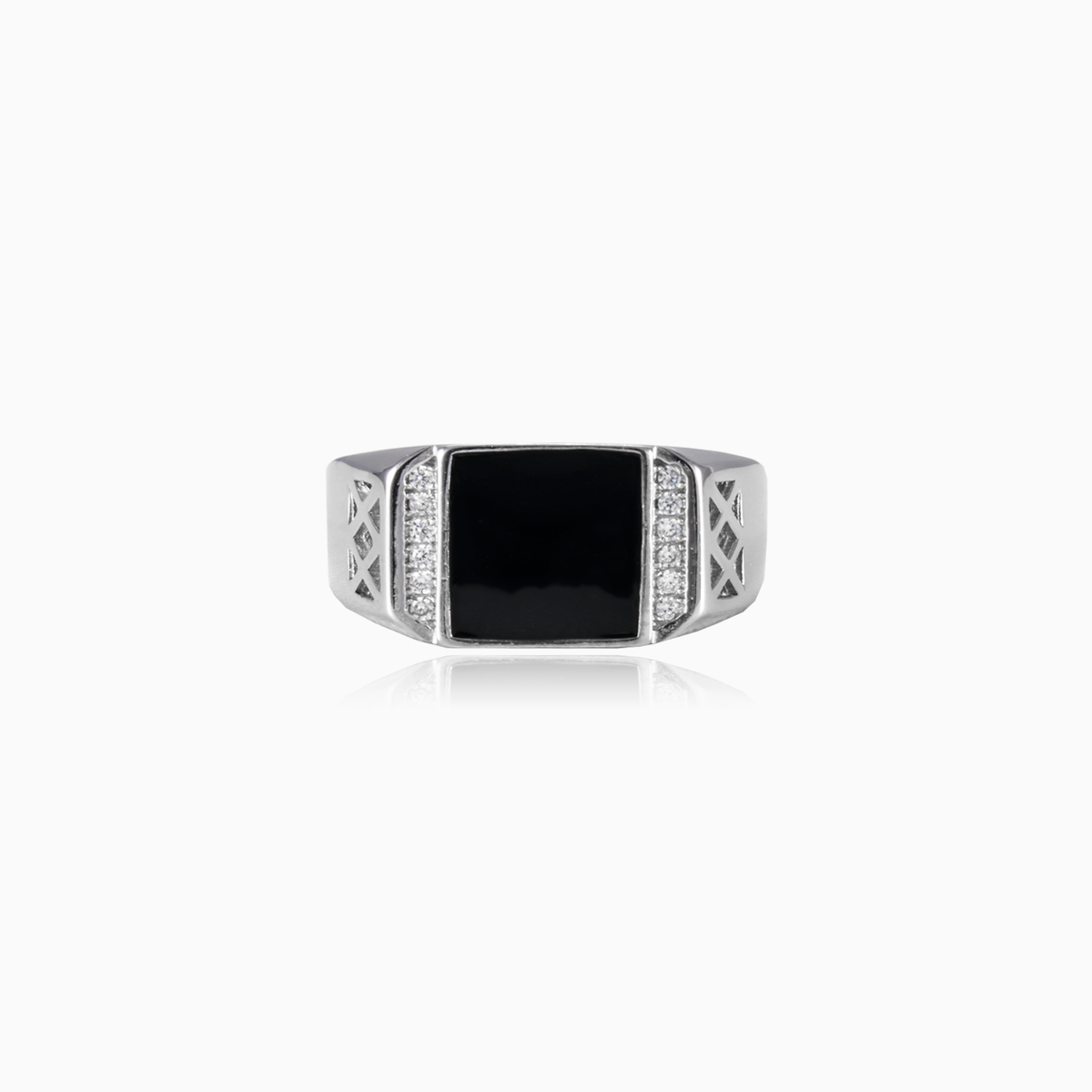 Square black enamel ring man Rings High polished N.1