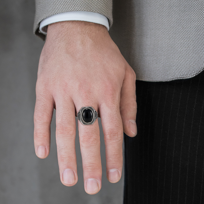 Cabochon onyx ring man Rings Hellas N.3