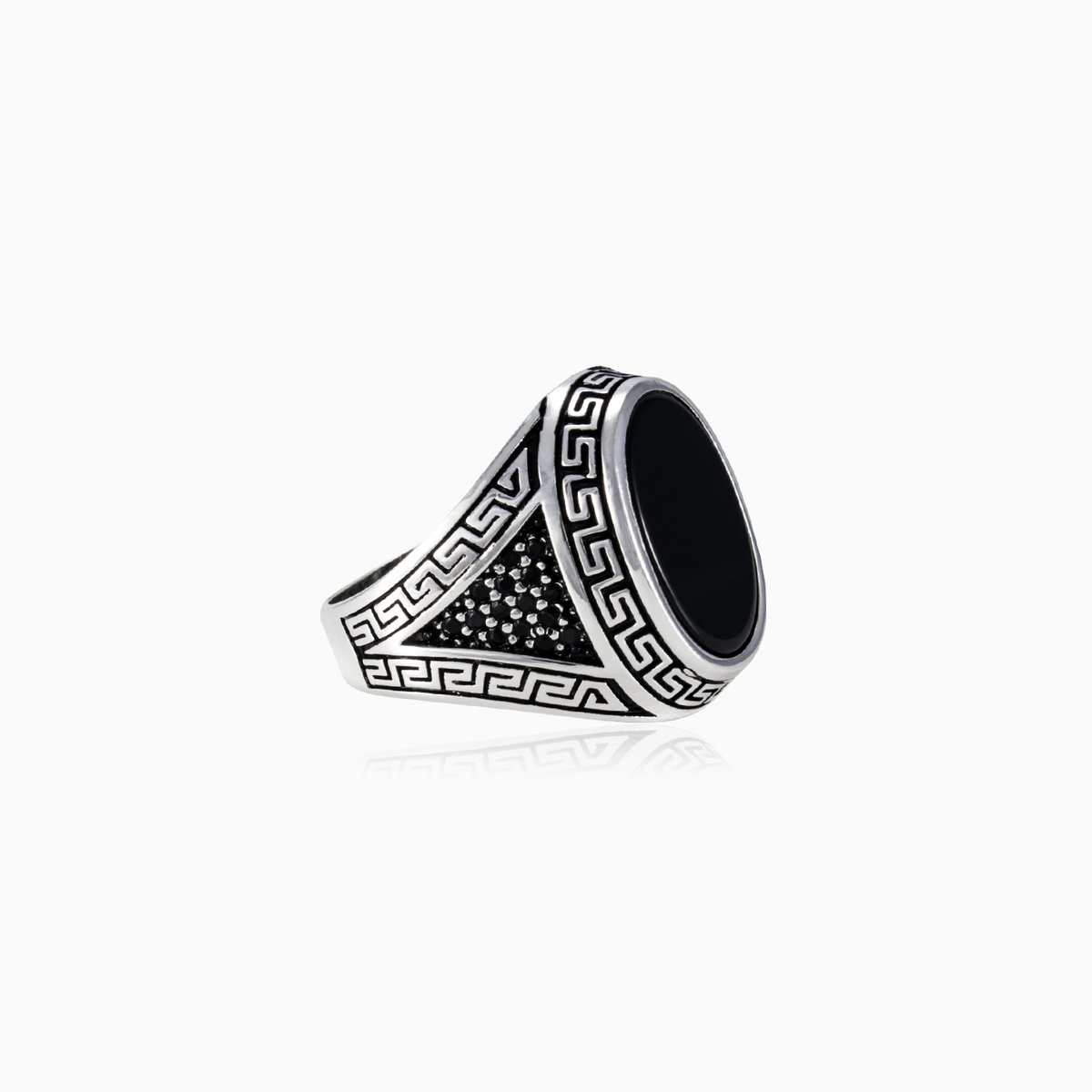 Onyx in greek pattern man Rings Hellas N.2