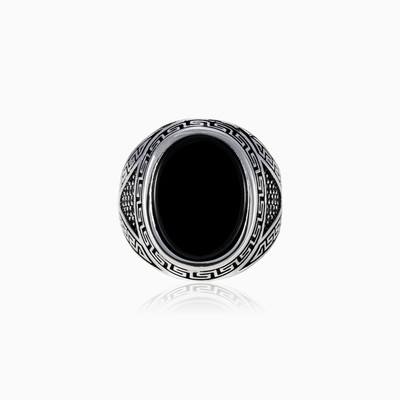 Onyx in greek pattern man Rings Hellas