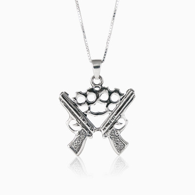 Two silver guns man Pendants Detallado