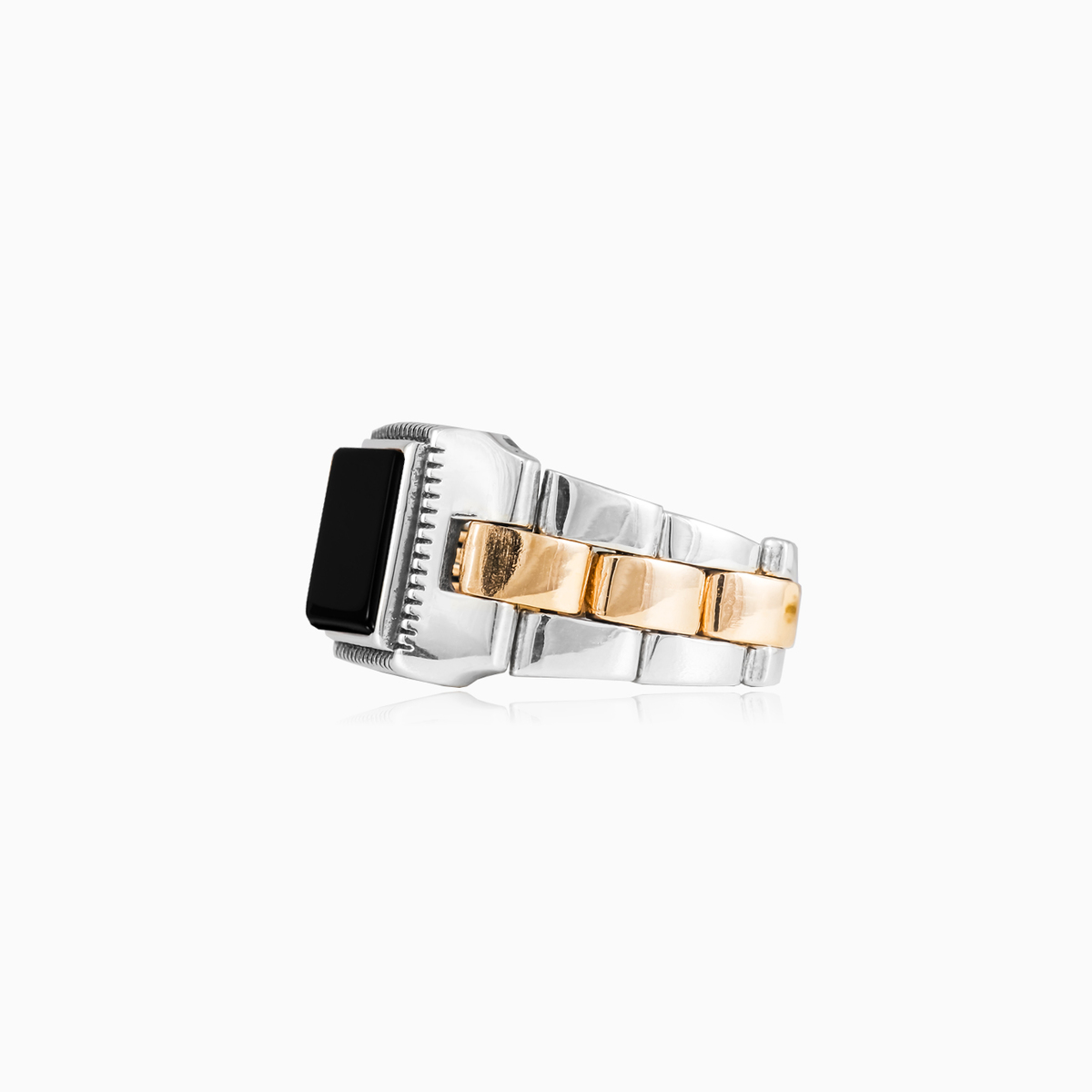Square flat onyx unisex Rings oyster strap N.2