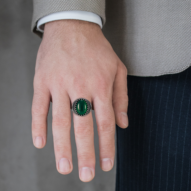 Green jade ring man Rings Detallado N.3