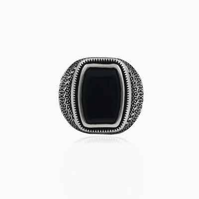 Detailed rectangle onyx man Rings Detallado