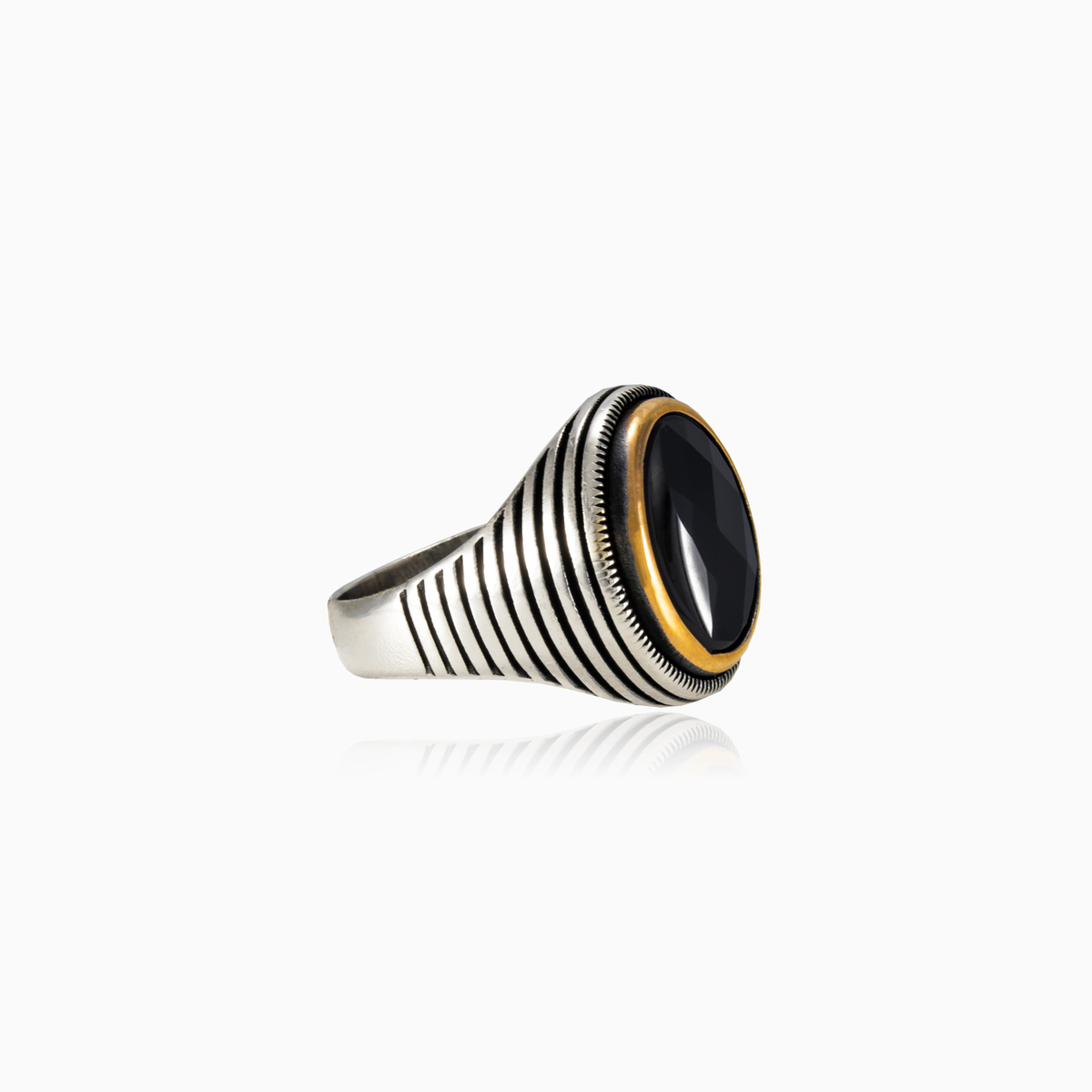 Symmetrischer runder Onyx Männer Ringe Harmony N.2