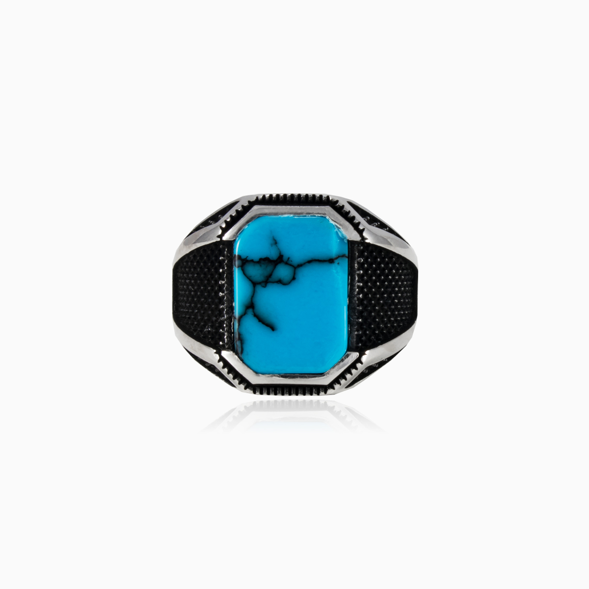 Oxidized turquoise ring man Rings Detallado N.1