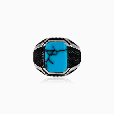 Oxidized turquoise ring man Rings Detallado