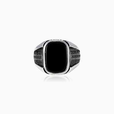 Rectangle onyx with spinel ring man Rings Detallado