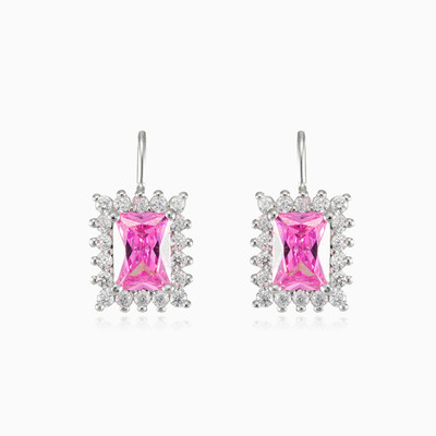 Boucles d'oreille en quartz rose rectangulaire femme Boucles d'oreilles Halo