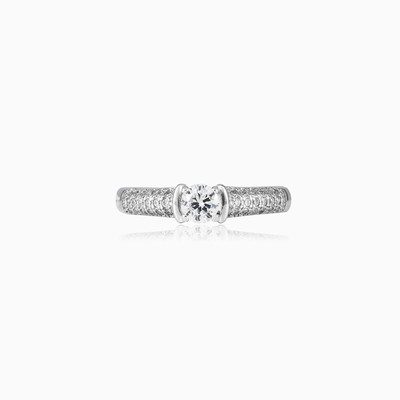 Thin semi bezel silver ring woman Engagement rings Shine bright