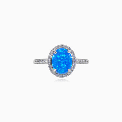 Wide oval blue opal ring woman Rings Halo