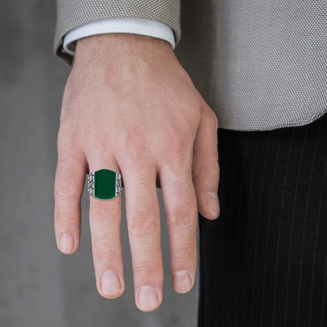 Flat jade stone ring man Rings Detallado N.3