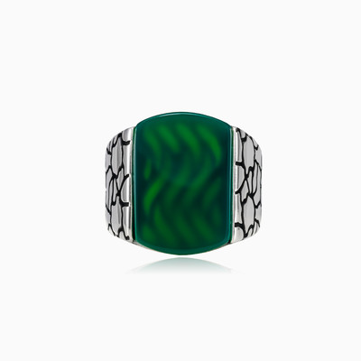 Flat jade stone ring man Rings Detallado