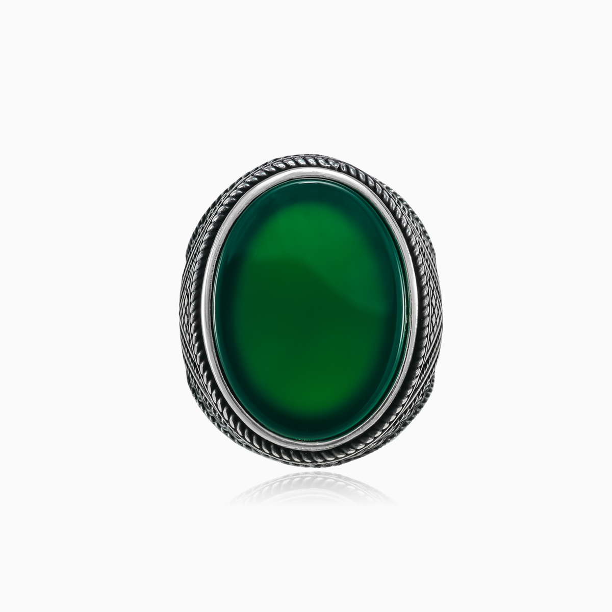 Braided silver jade ring man Rings Detallado N.1