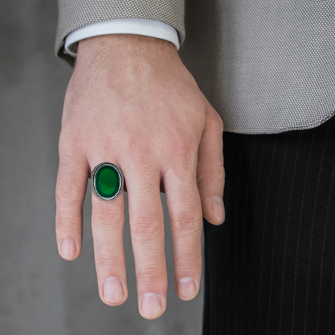Braided silver jade ring man Rings Detallado N.3