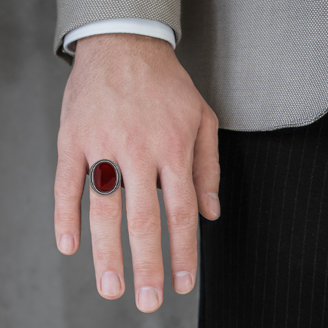 Geflochtener Silber-Achat-Ring Männer Ringe Detallado N.3