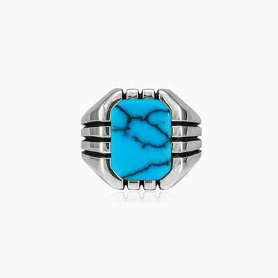 Anillo rectangular retro turquesa hombre Anillos Harmony