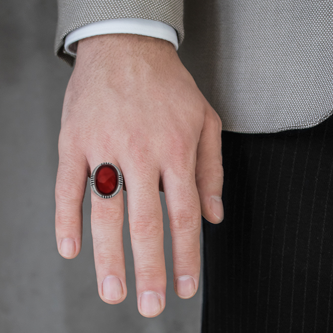 Four lines agate ring man Rings Detallado N.3