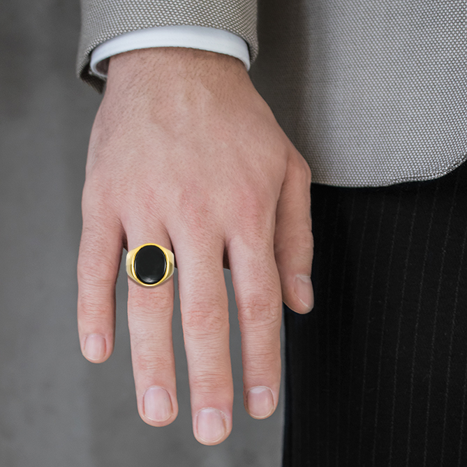 Anillo ovalado bañado en oro hombre Anillos High polished N.3