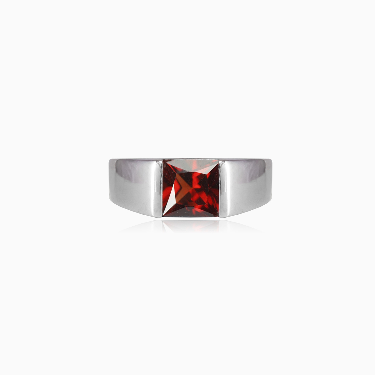 Plain square garnet ring unisex Rings High polished N.1