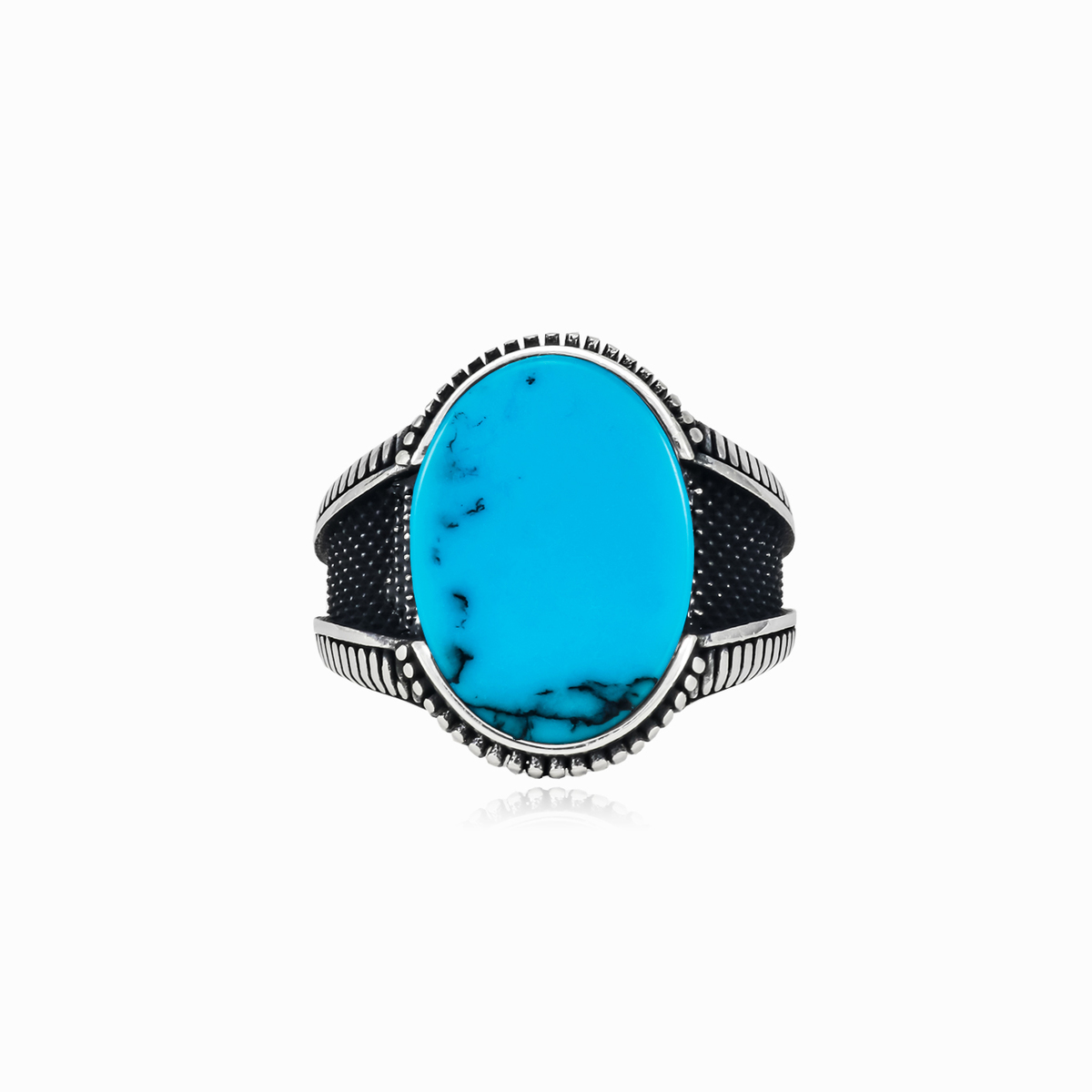 Oval oxidized turquoise ring man Rings Detallado N.1