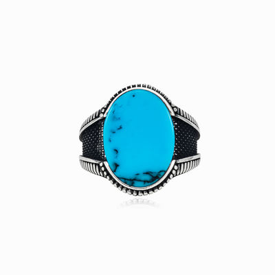 Oval oxidized turquoise ring man Rings Detallado