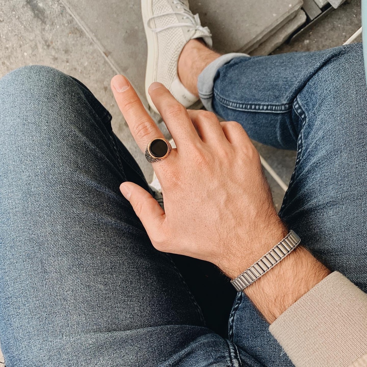 Round braided onyx ring unisex Rings Detallado N.4