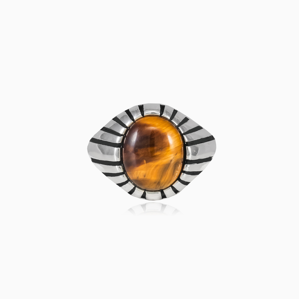 Bague oeil de tigre cabochon symétrique unisex Bagues Harmony N.1