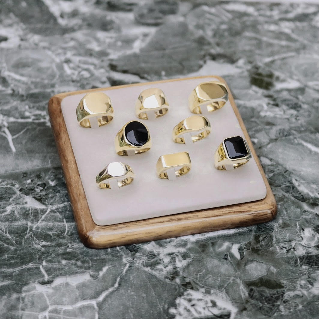 Gold plated onyx ring unisex Rings High polished N.4