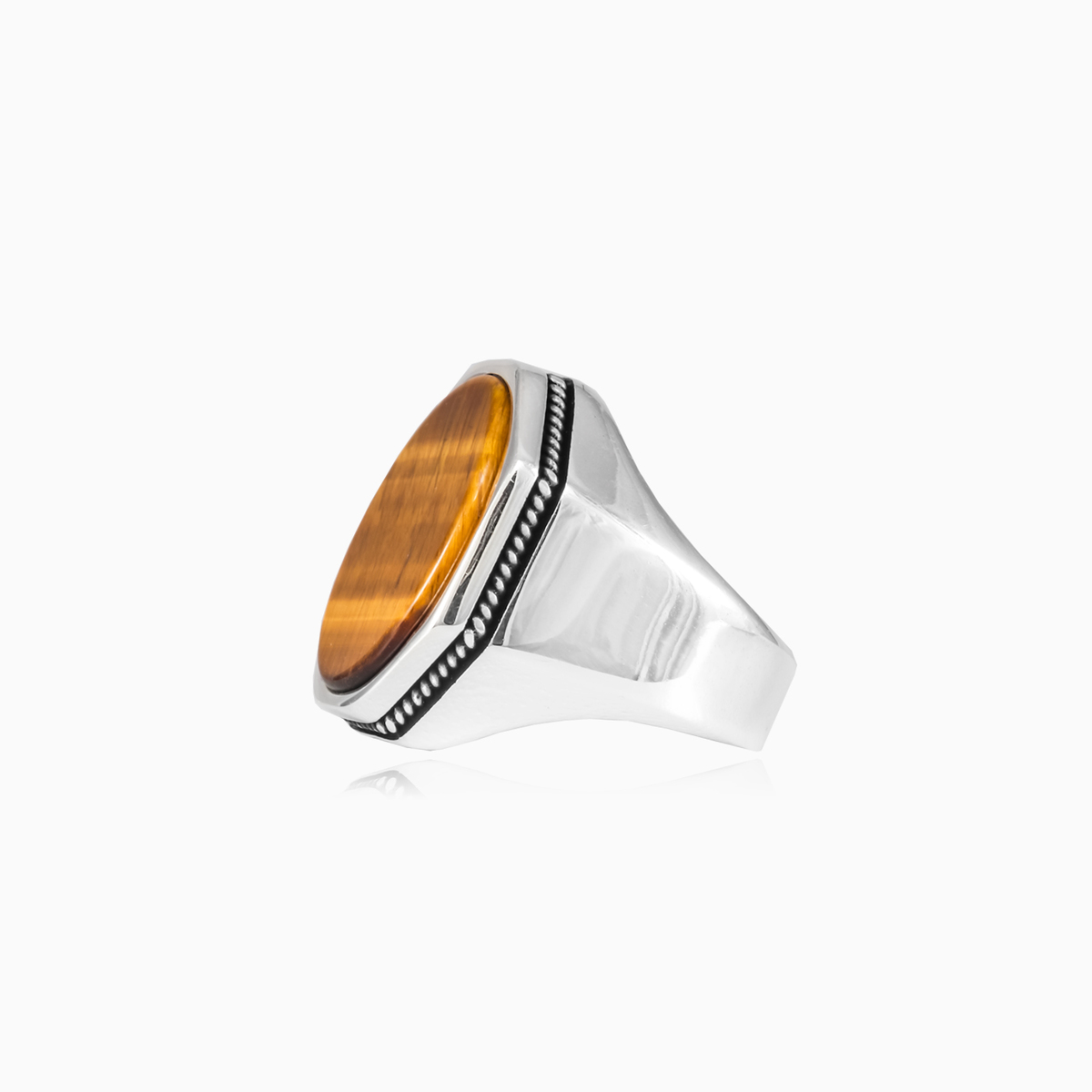 Flat octagonal tiger eye ring man Rings High polished N.2