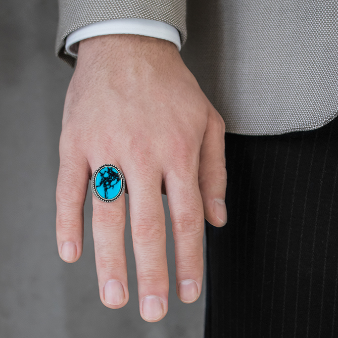 Braided turquoise ring man Rings Detallado N.3