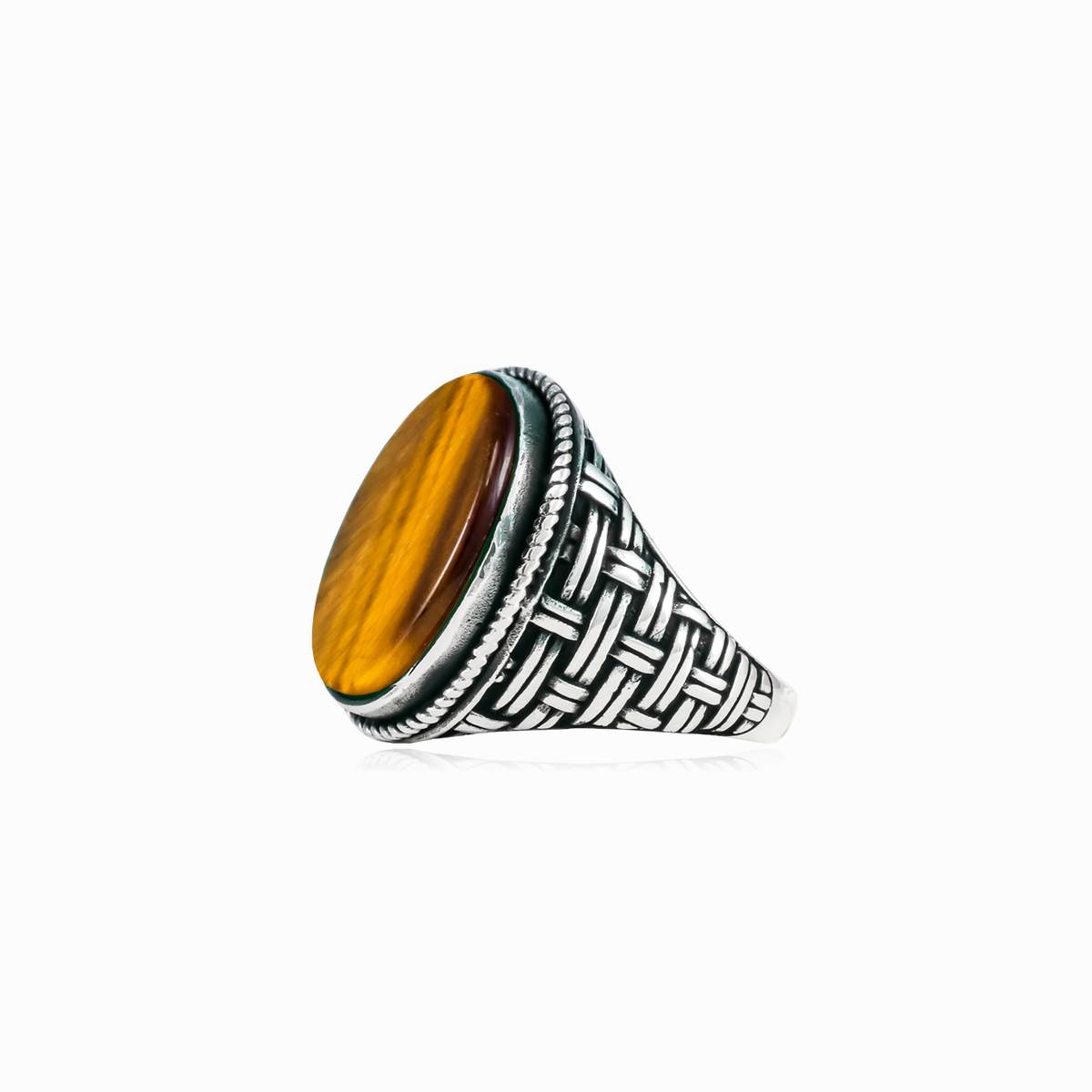 +Anillo Ojo de Tigre ovalado roscado hombre Anillos Detallado N.2