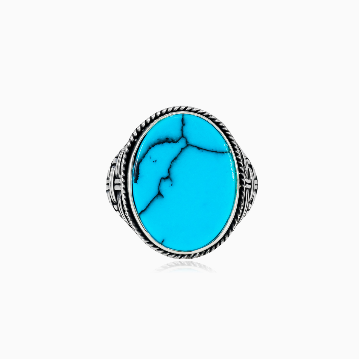 Threaded oval turquoise ring man Rings Detallado N.1