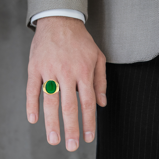 Oval gold plated jade ring unisex Rings High polished N.3