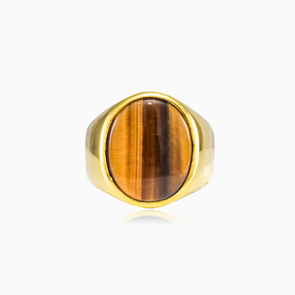 Oval gold plated tiger eye ring unisex Rings High polished N.1