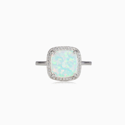 Quadratischer Ring aus weichem, weißem Opal Frauen Ringe Halo