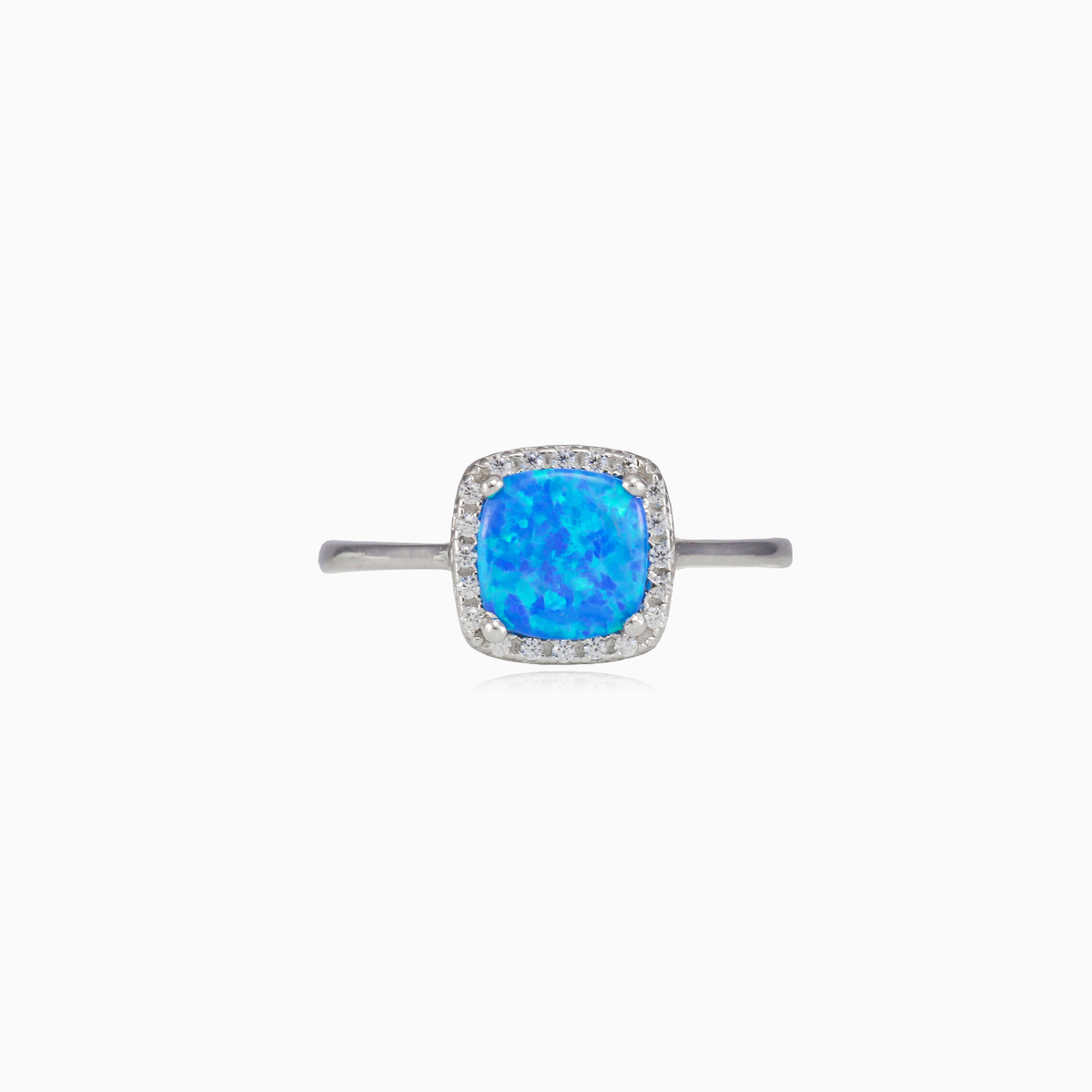 Quadratischer Ring aus weichem blauen Opal Frauen Ringe Halo N.1