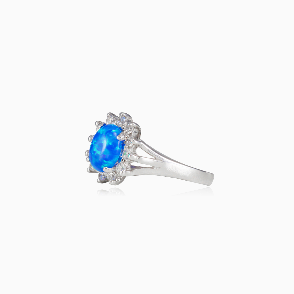 Blauer Opalring mit dreifacher Schulter Frauen Ringe Halo N.2