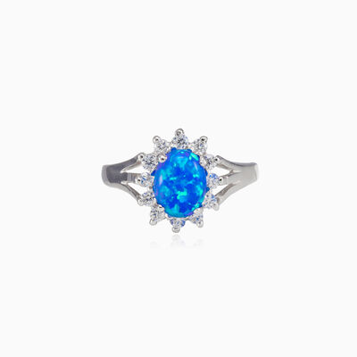 Triple shoulder blue opal ring woman Rings Halo
