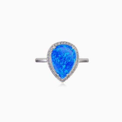 Wide blue opal pear ring woman Rings Halo