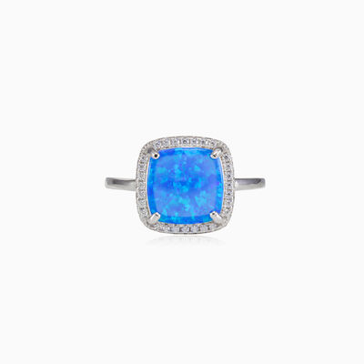 Anillo cuadrado real de ópalo azul mujer Anillos Halo