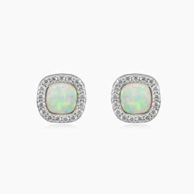 Clous d'opale blanche auréole plate femme Boucles d'oreilles Halo