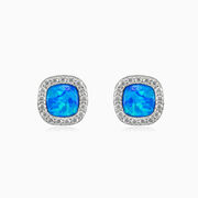 Flat halo blue opal studs woman Earrings Halo
