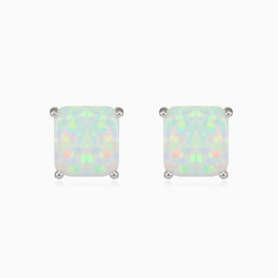 Square white opal studs woman Earrings Colorino