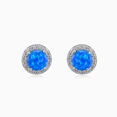 Aretes redondos reales de ópalo azul mujer Pendientes Halo