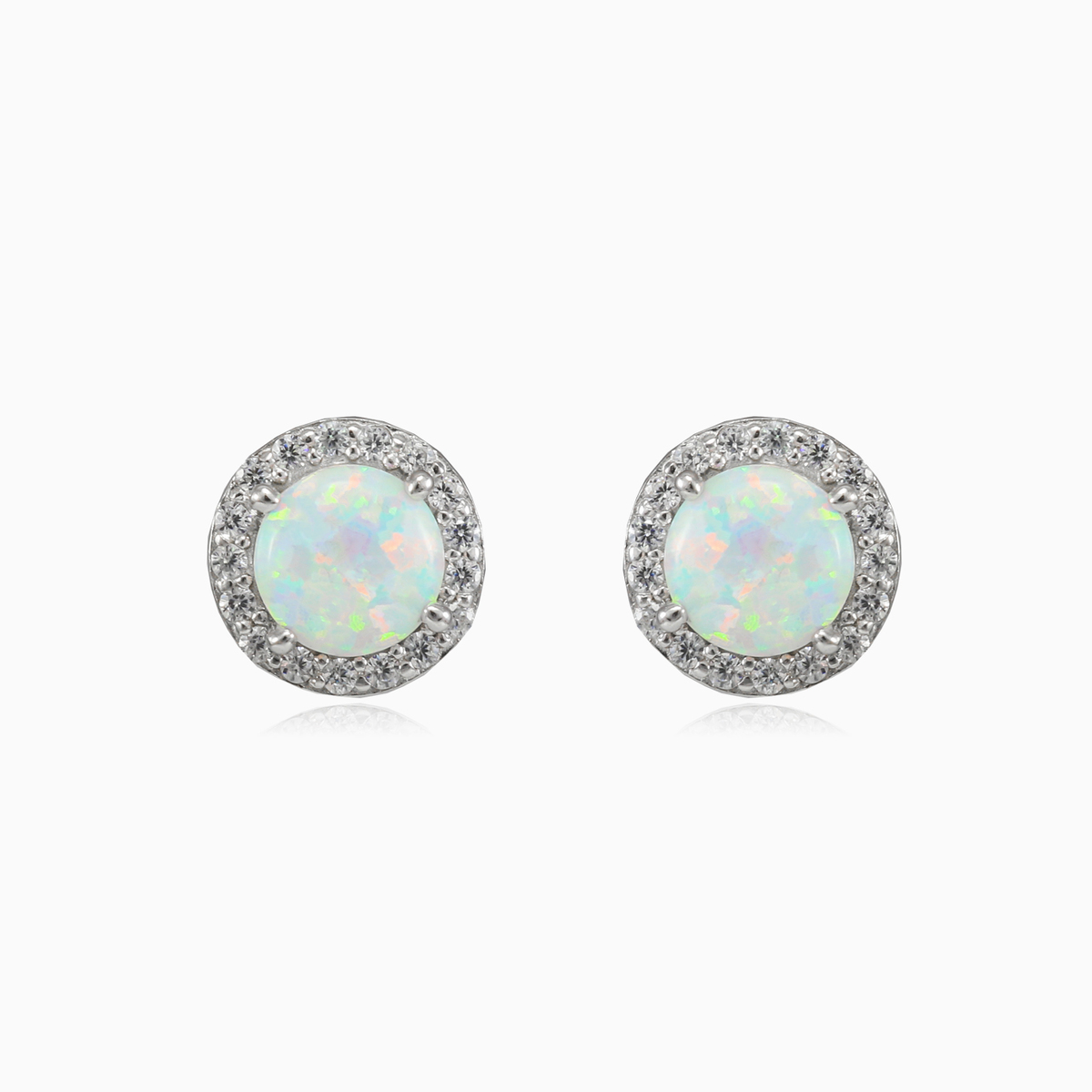 Royal round white opal studs woman Earrings Halo N.1