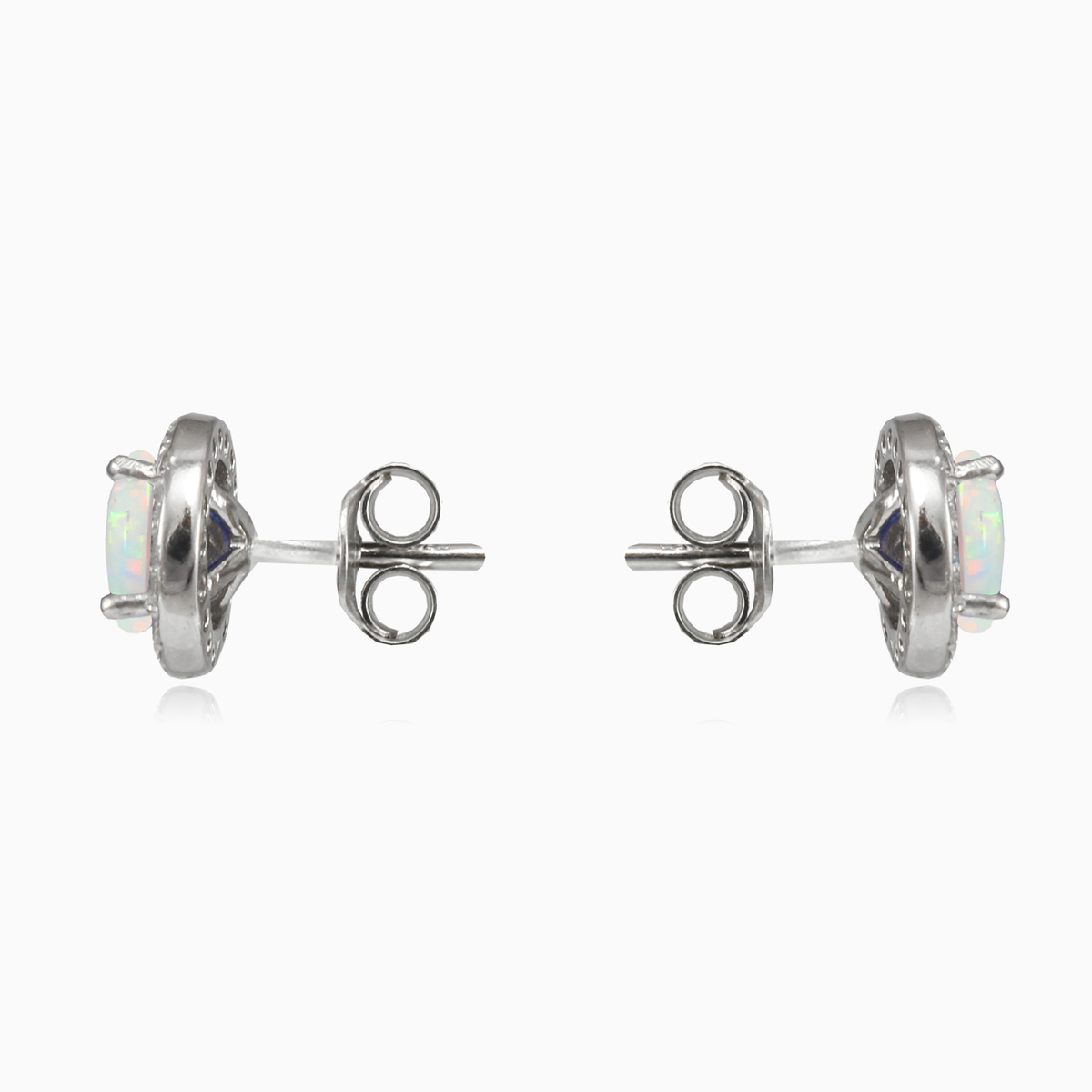 Royal round white opal studs woman Earrings Halo N.2