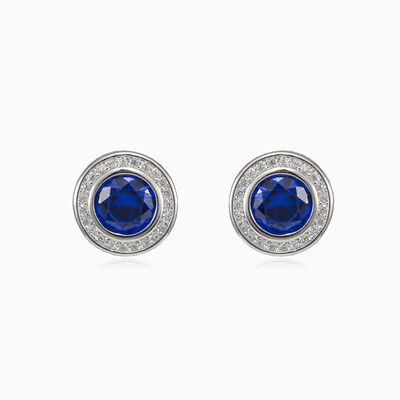 Lünette Halo blaue Quarz-Stehbolzenohrringe Frauen Ohrringe Halo