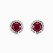 Round halo red quartz studs woman Earrings Halo